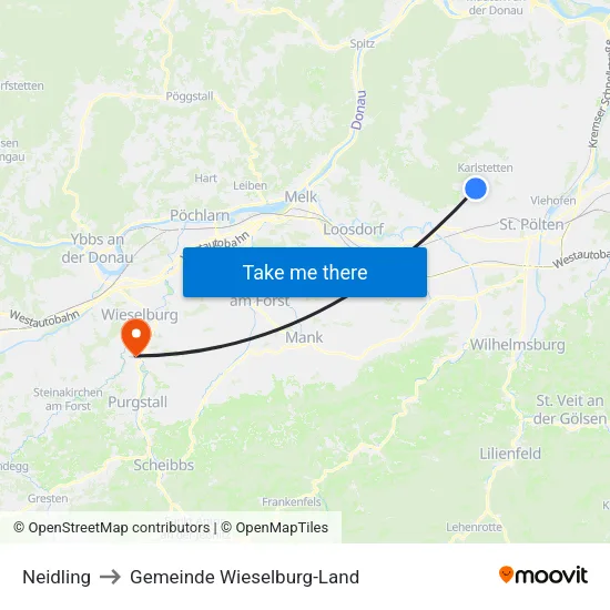 Neidling to Gemeinde Wieselburg-Land map