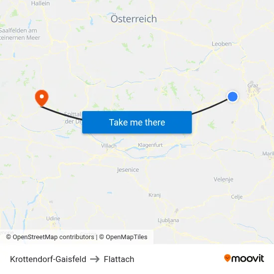 Krottendorf-Gaisfeld to Flattach map