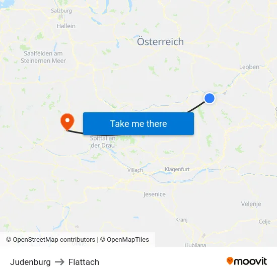 Judenburg to Flattach map