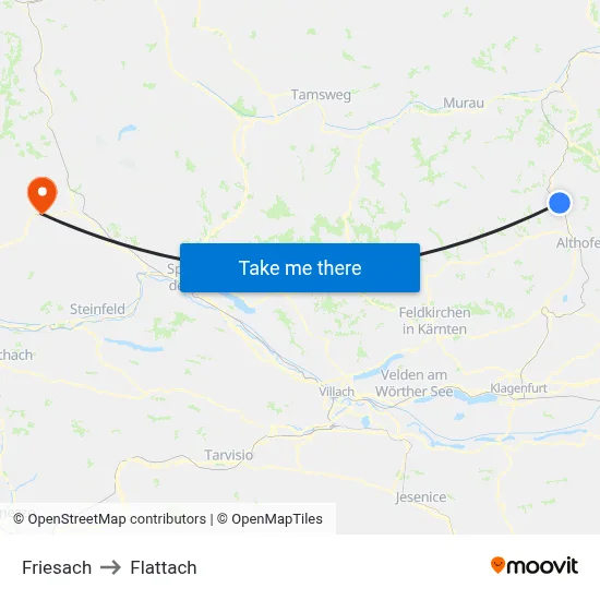 Friesach to Flattach map