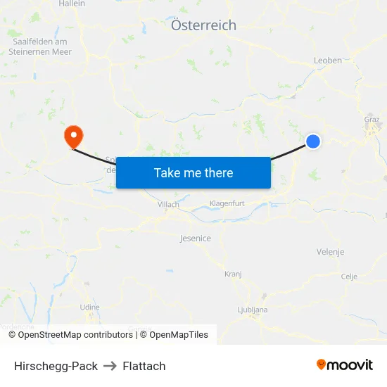 Hirschegg-Pack to Flattach map
