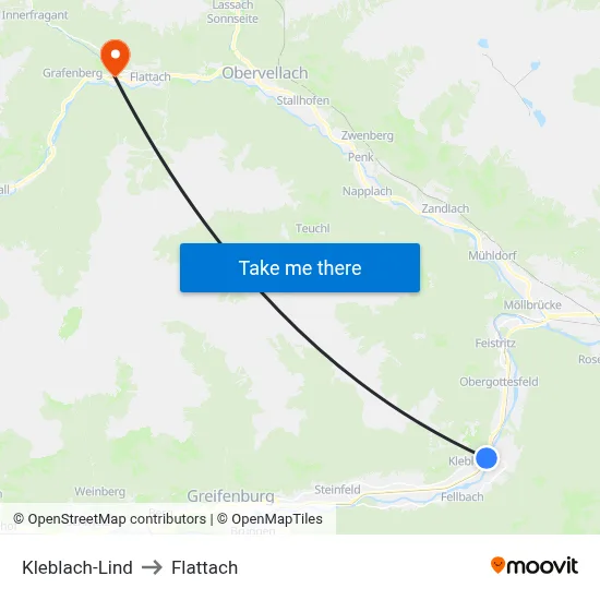 Kleblach-Lind to Flattach map