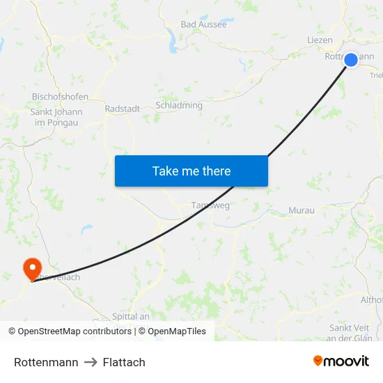 Rottenmann to Flattach map