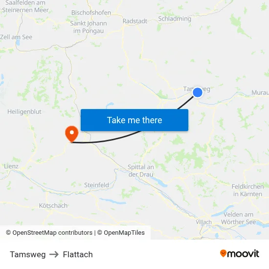 Tamsweg to Flattach map