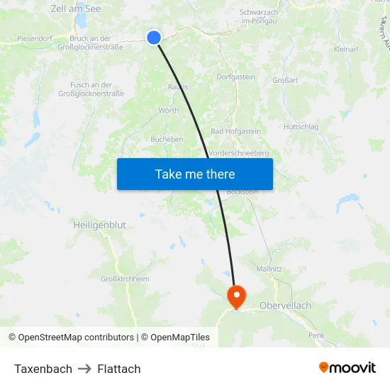 Taxenbach to Flattach map