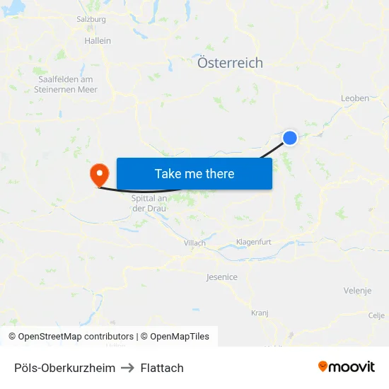 Pöls-Oberkurzheim to Flattach map