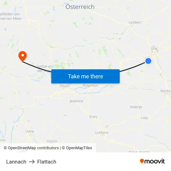 Lannach to Flattach map