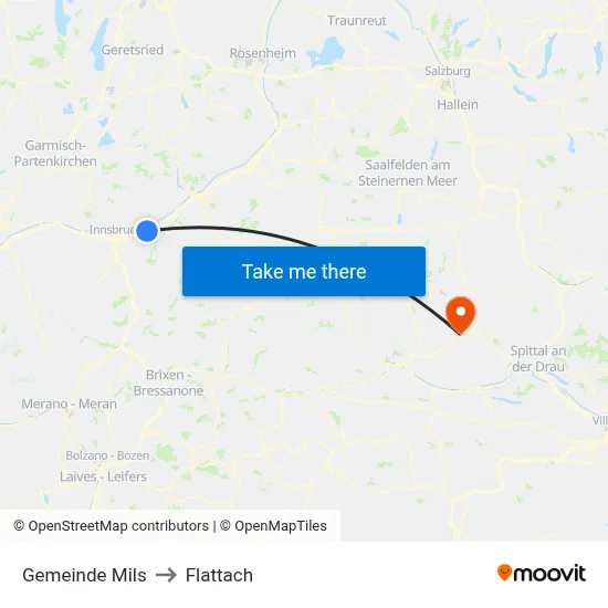 Gemeinde Mils to Flattach map