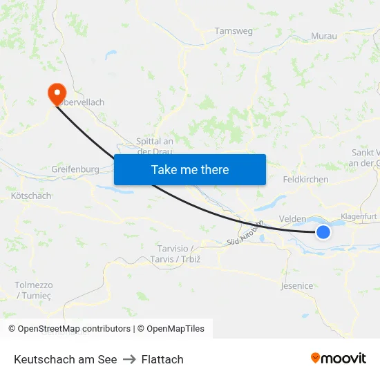 Keutschach am See to Flattach map