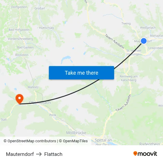 Mauterndorf to Flattach map