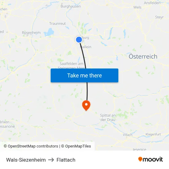 Wals-Siezenheim to Flattach map