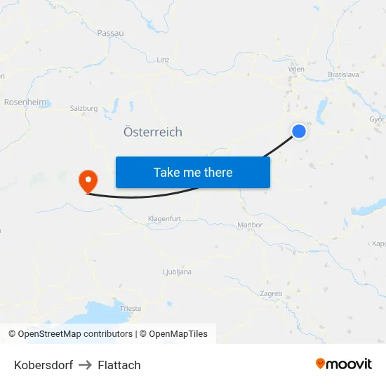 Kobersdorf to Flattach map