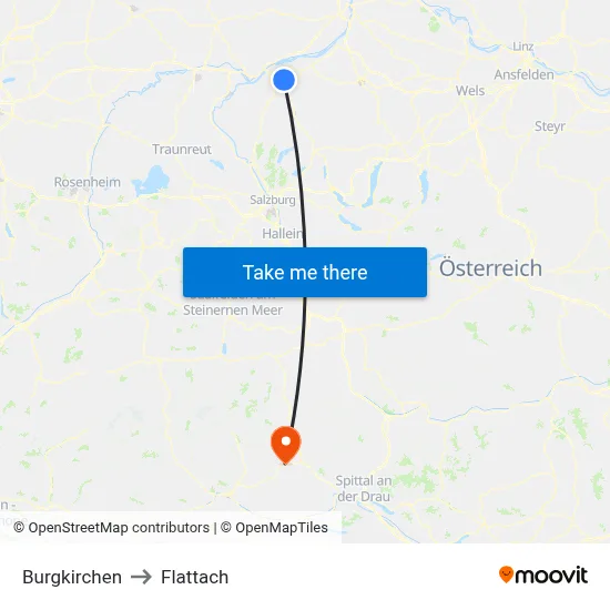 Burgkirchen to Flattach map
