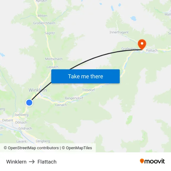 Winklern to Flattach map