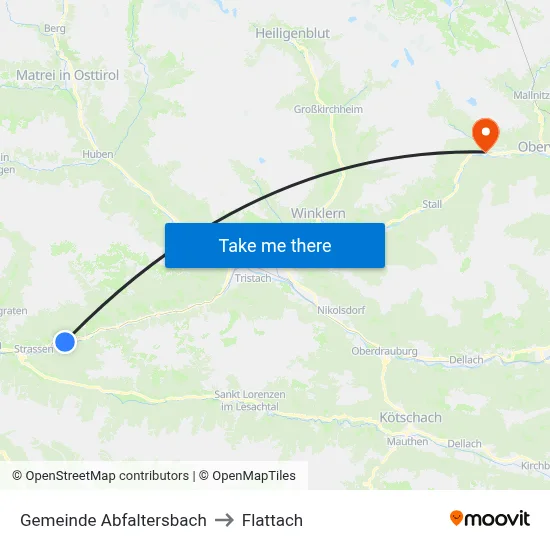 Gemeinde Abfaltersbach to Flattach map