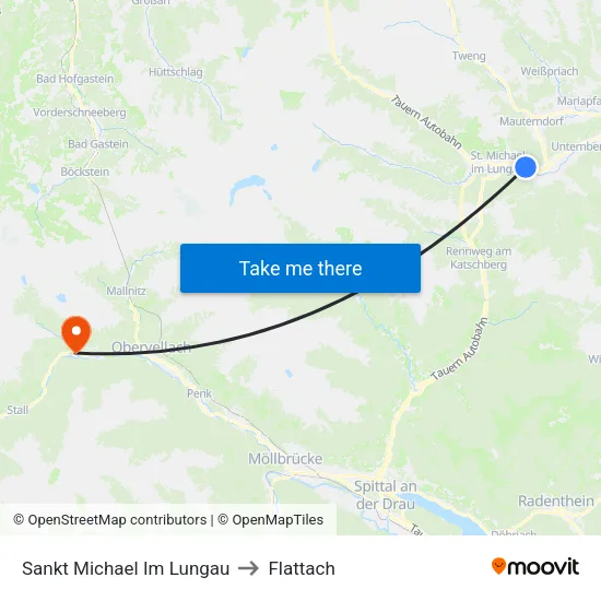 Sankt Michael Im Lungau to Flattach map