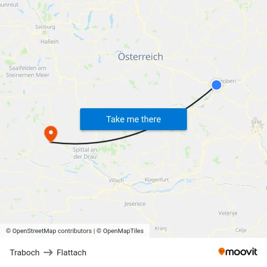 Traboch to Flattach map