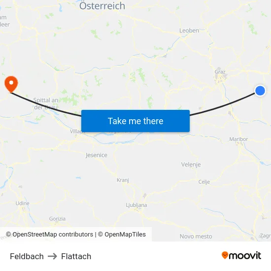 Feldbach to Flattach map