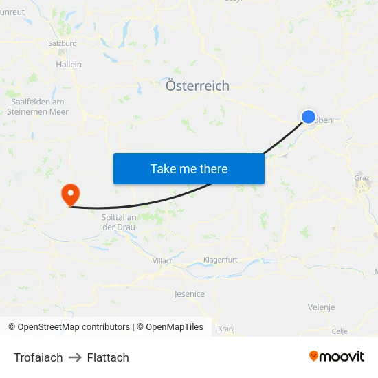 Trofaiach to Flattach map