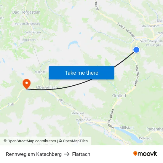 Rennweg am Katschberg to Flattach map