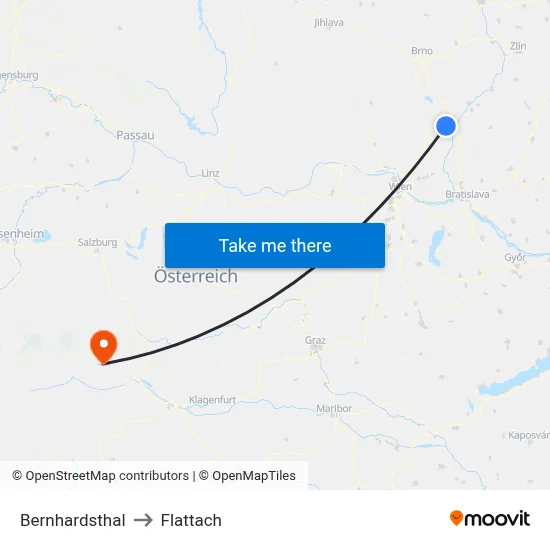 Bernhardsthal to Flattach map