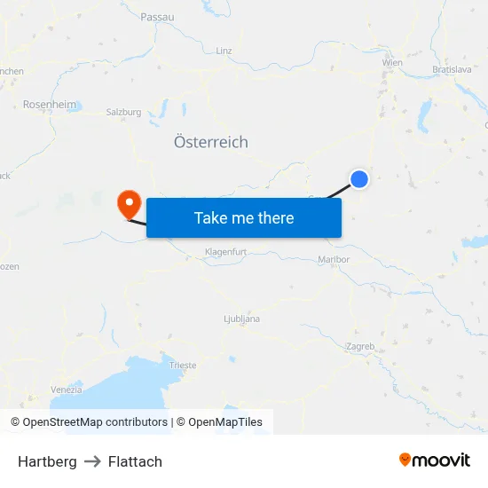 Hartberg to Flattach map