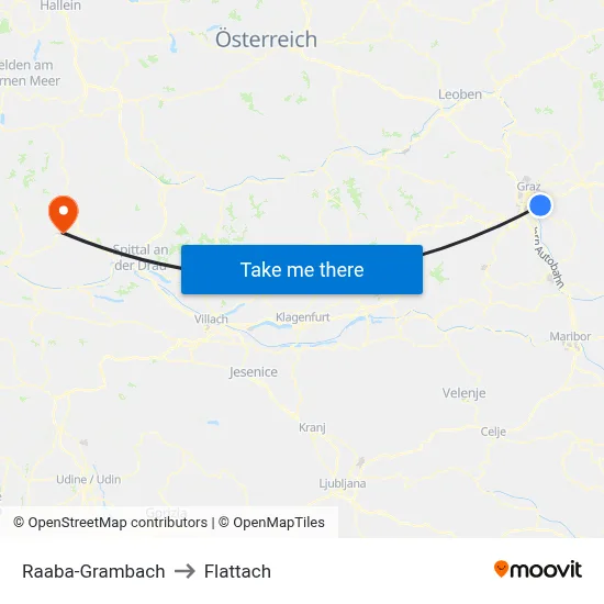 Raaba-Grambach to Flattach map