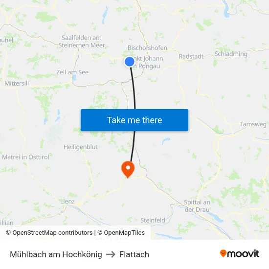 Mühlbach am Hochkönig to Flattach map