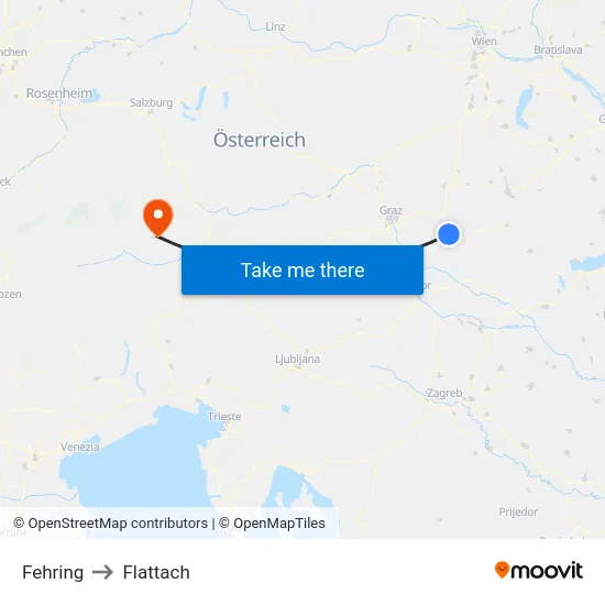 Fehring to Flattach map