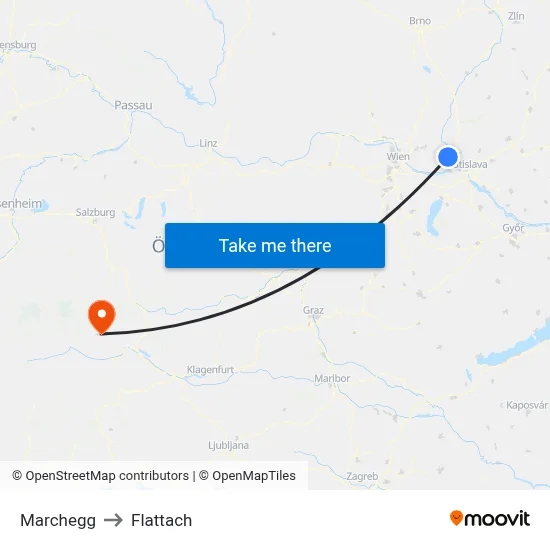 Marchegg to Flattach map