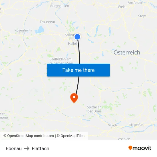 Ebenau to Flattach map