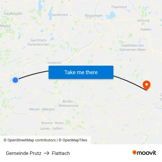 Gemeinde Prutz to Flattach map