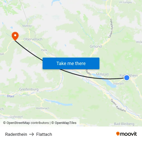 Radenthein to Flattach map