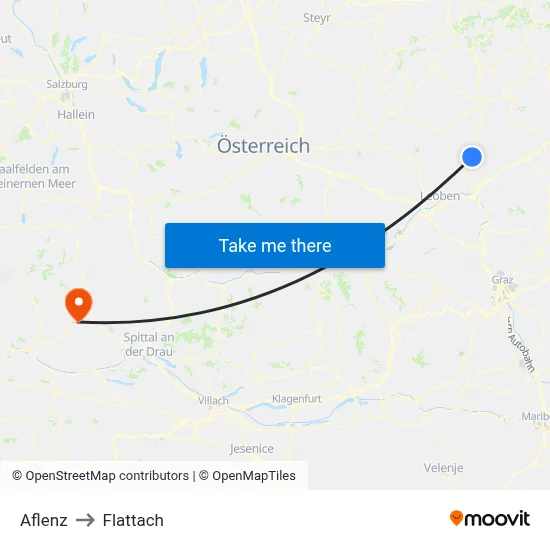 Aflenz to Flattach map