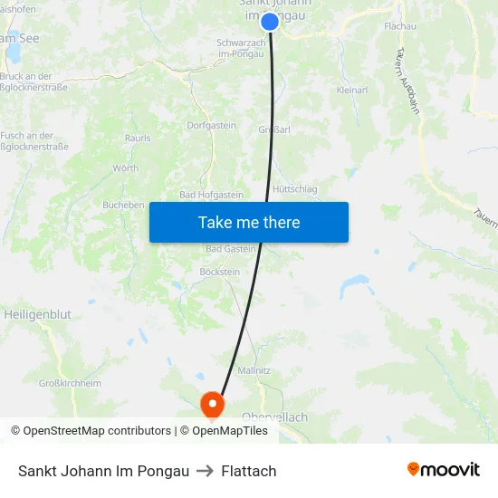 Sankt Johann Im Pongau to Flattach map
