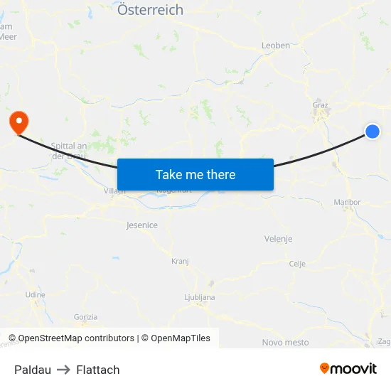 Paldau to Flattach map