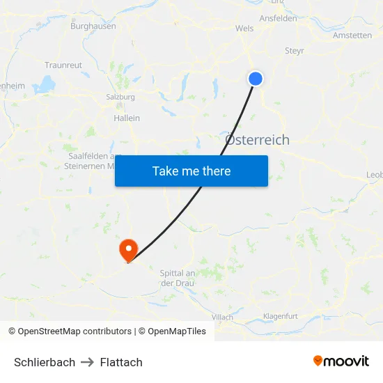 Schlierbach to Flattach map