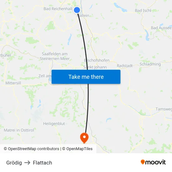 Grödig to Flattach map