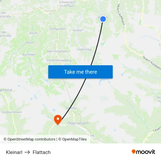 Kleinarl to Flattach map