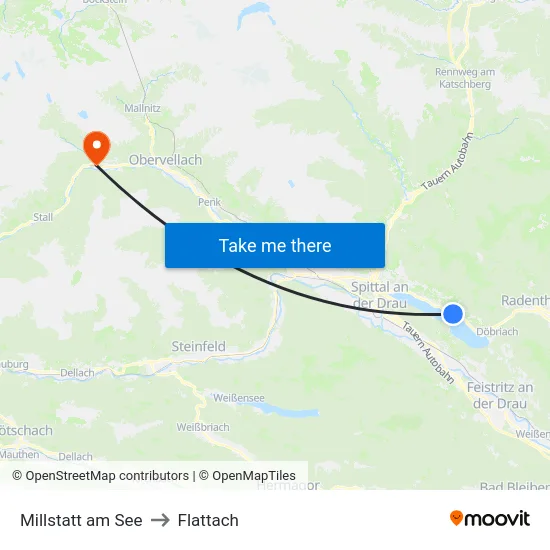 Millstatt am See to Flattach map
