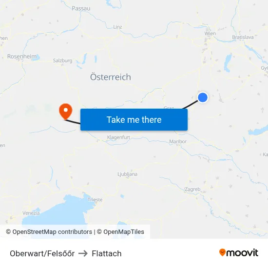 Oberwart/Felsőőr to Flattach map