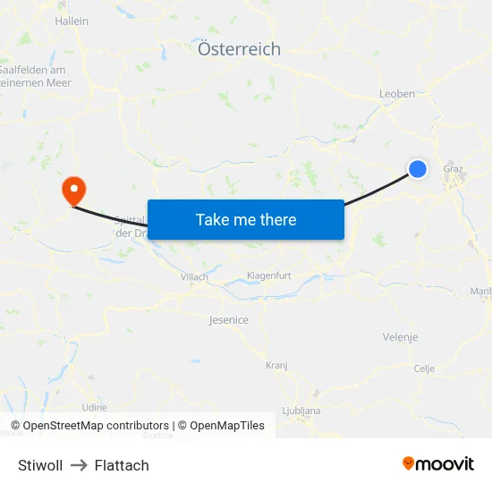 Stiwoll to Flattach map