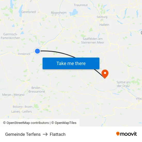 Gemeinde Terfens to Flattach map