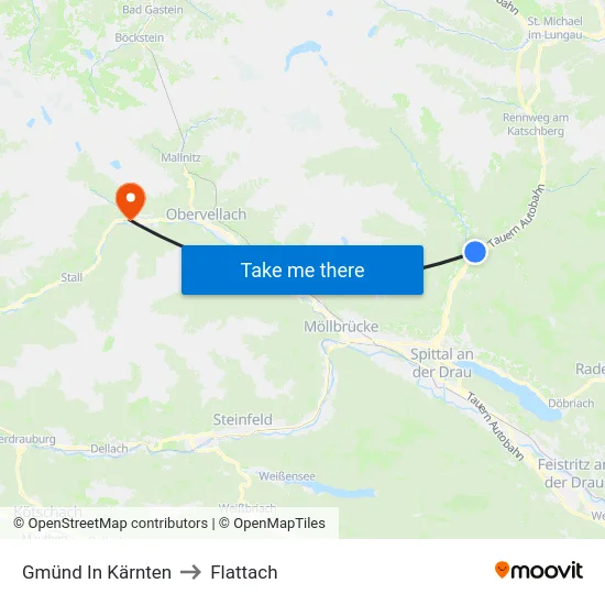 Gmünd In Kärnten to Flattach map