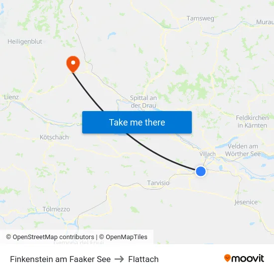 Finkenstein am Faaker See to Flattach map