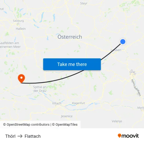 Thörl to Flattach map