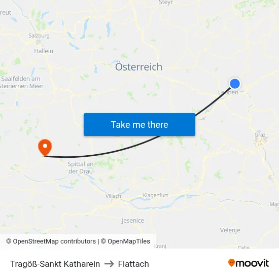 Tragöß-Sankt Katharein to Flattach map