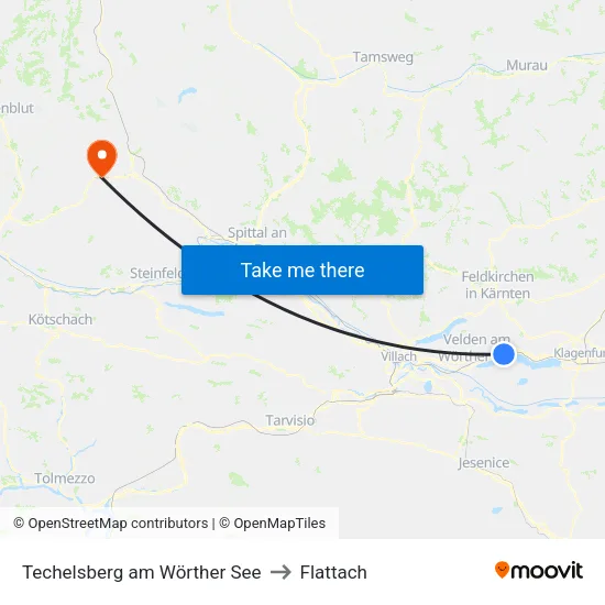 Techelsberg am Wörther See to Flattach map