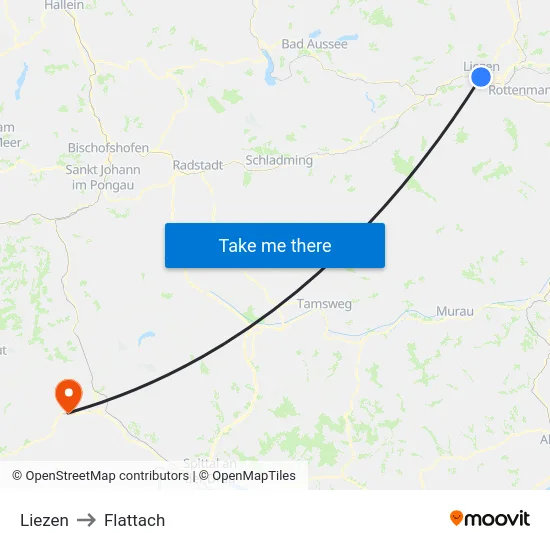 Liezen to Flattach map