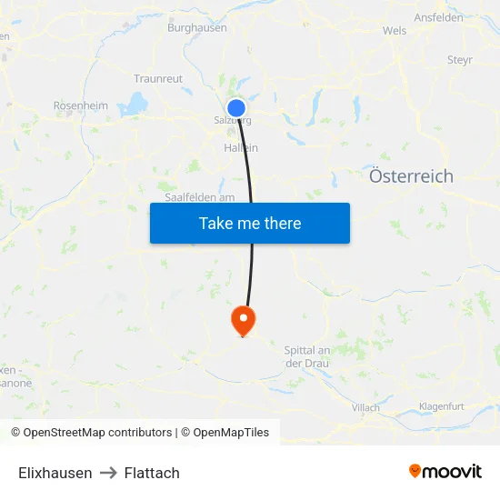 Elixhausen to Flattach map